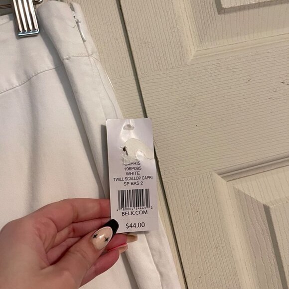 Kim Rogers Womens NWT White High Rise Side Zip Twill Scallop Capri Pants Size 10 - Picture 3 of 7